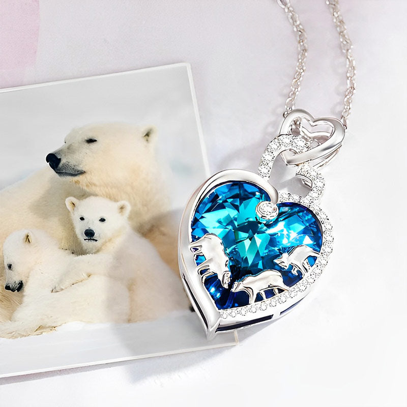 For Mother - Mama Bear Blue Heart Crystal Necklace
