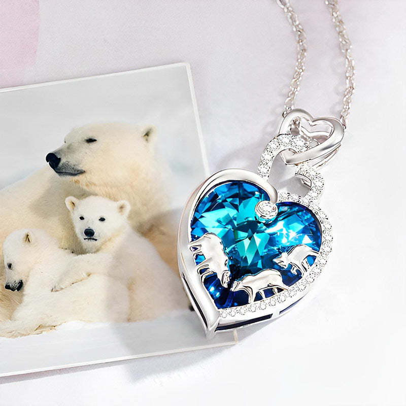 For Mother - Mama Bear Blue Heart Crystal Necklace