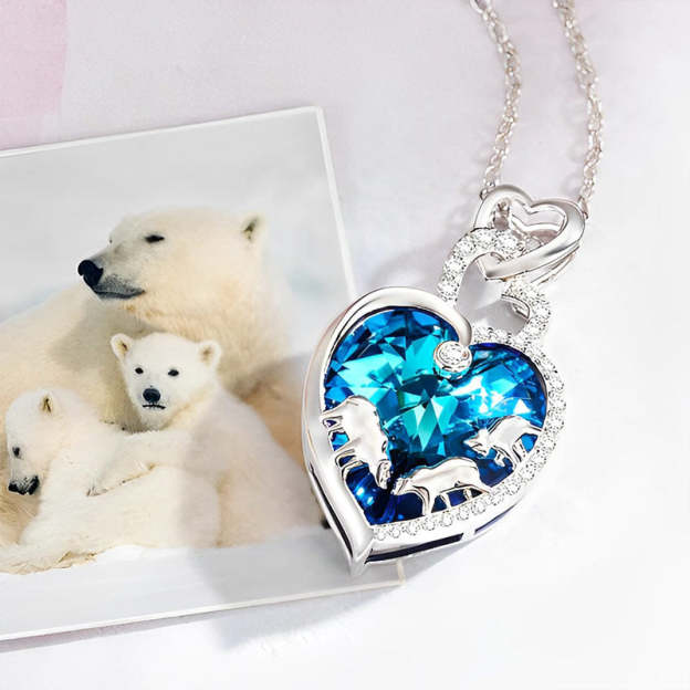 For Mother - Mama Bear Blue Heart Crystal Necklace