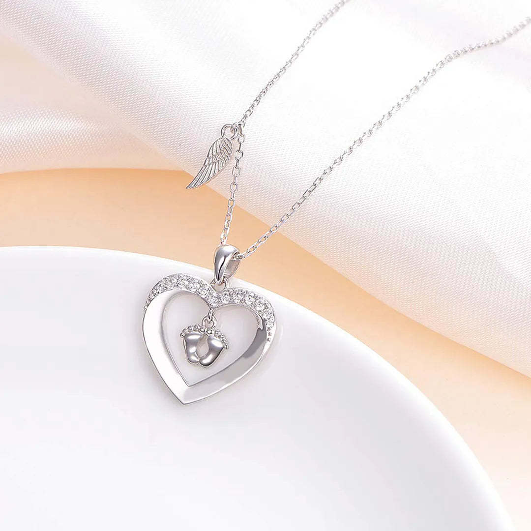 For Memorial- S925 I Will Love You for Every Second of Mine Baby Feet Heart Necklace