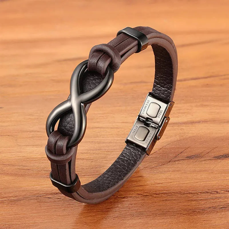 GIFT FOR HIM - KING'S CROWN INFINITY LEATHER BRACELET