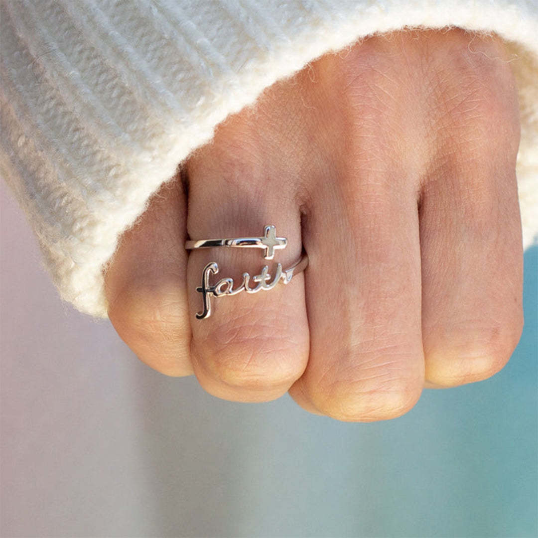 S925 Faith Cross Open Ring