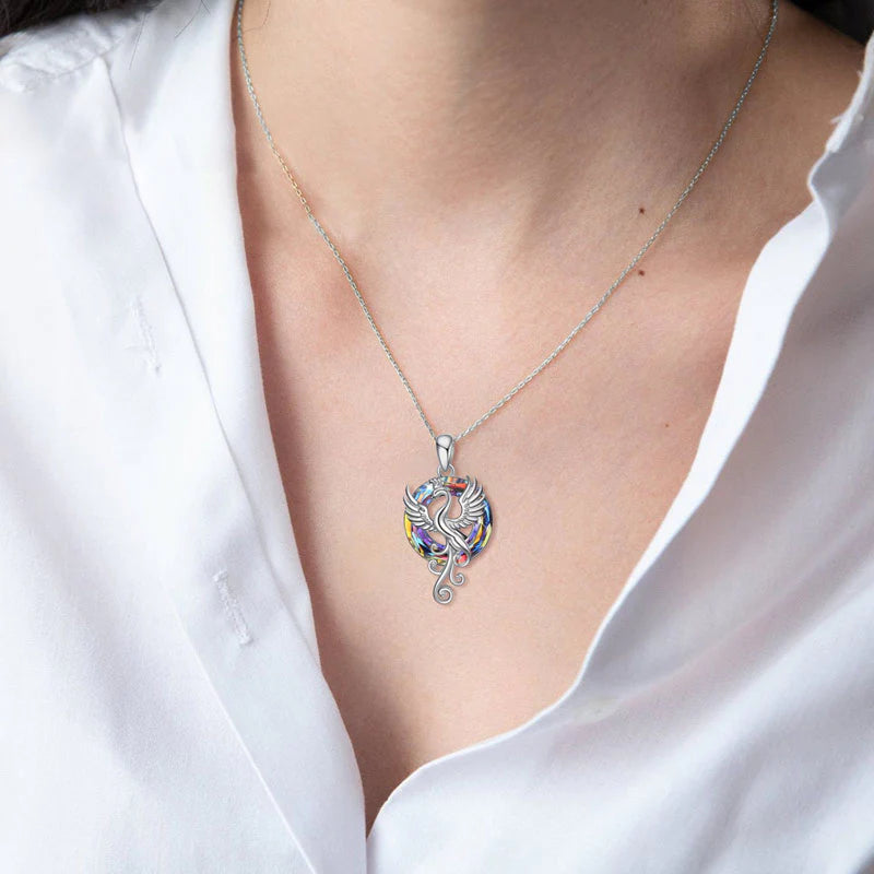 S925 The Fire inside Me  Burns Brighter  than the Fire around Me Flying Phoenix necklace