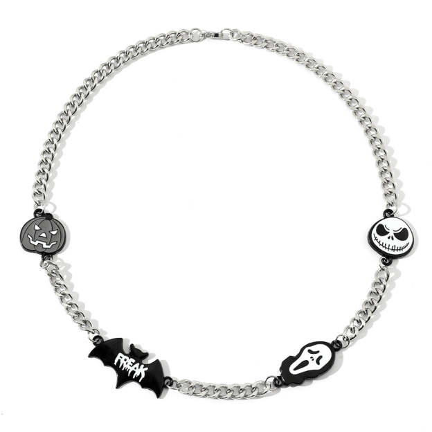 Skull Pumpkin Bat Necklace