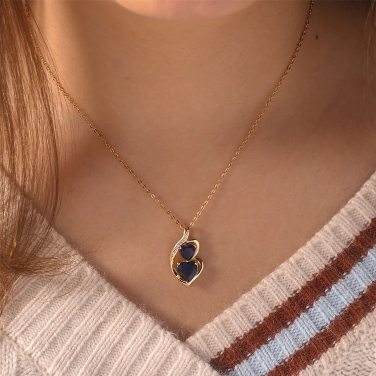 For Love - S925 My Wishes to Smokin' Hot Soulmate Blue Crystal Heart to Heart Necklace