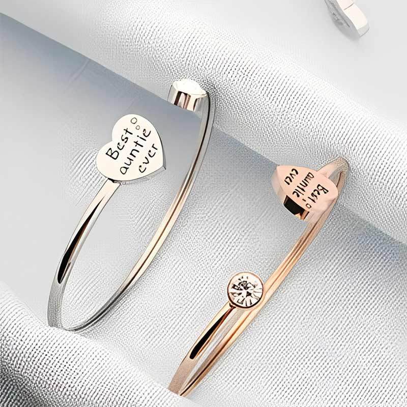 For Aunt/Niece - Best Aunt Heart Diamond Cuff Bracelet