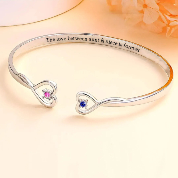 Aunt and Niece Love Eternal Birthstone Double Heart Bracelet