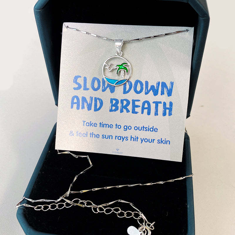 S925 Slow Down and Breath Palm Tree Necklace