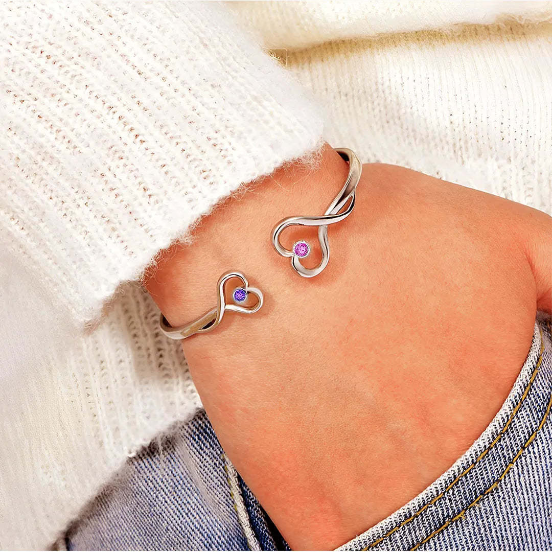 For Granddaughter - I Will Always Be with You Love Forever Birthstone Double Heart Heart Bracelet
