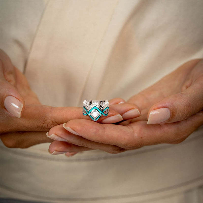 S925 Sea Seeker Folded Line Turquoise Ring