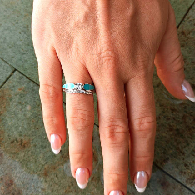 S925 Blue Lagoon Turquoise 2 Piece Rings Set