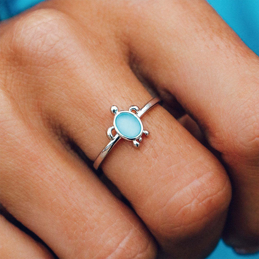S925 Thalassophile Turtle Sea Glass Ring