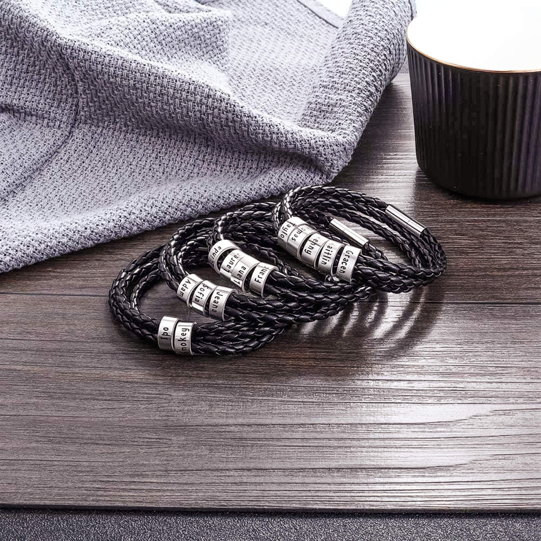 For Father - 3 Layer Cutiomized Name Leather Braided Bracelet