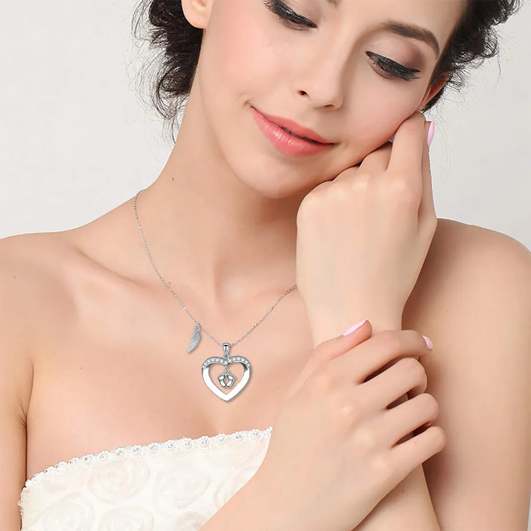 For Memorial- S925 I Will Love You for Every Second of Mine Baby Feet Heart Necklace