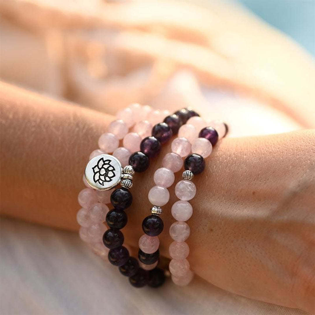 Self-awareness & Healing Mala Rose Quartz Amethyst Beaded Bracelet