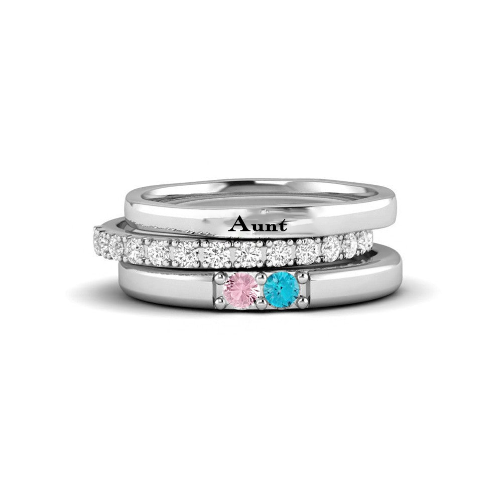 For Aunt - S925 The Love Between Aunt & Niece Is Forever Triple Stacking Birthstone Custom Ring