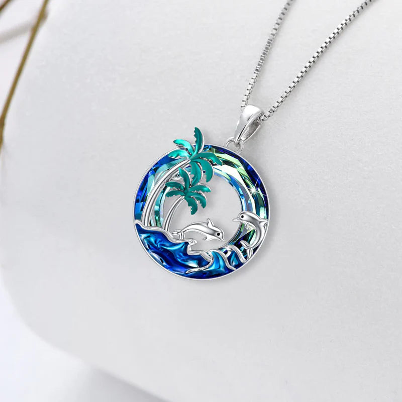 S925 Sometimes You Need to Slow Down and Breathe Palm Tree Crystal Necklace
