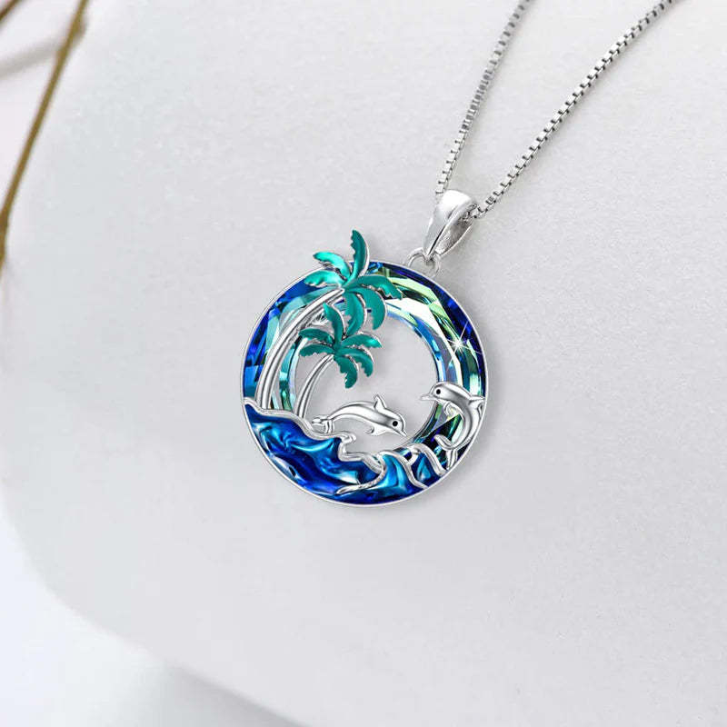 S925 Sometimes You Need to Slow Down and Breathe Palm Tree Crystal Necklace