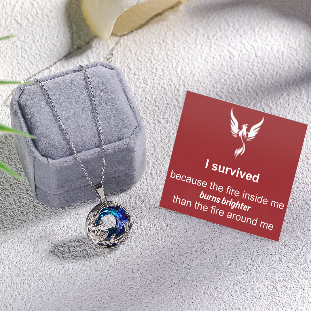 S925 I Survived Because The Fire Inside Me Burns Brighter Than The Fire Around Me Phoenix Crystal Necklace