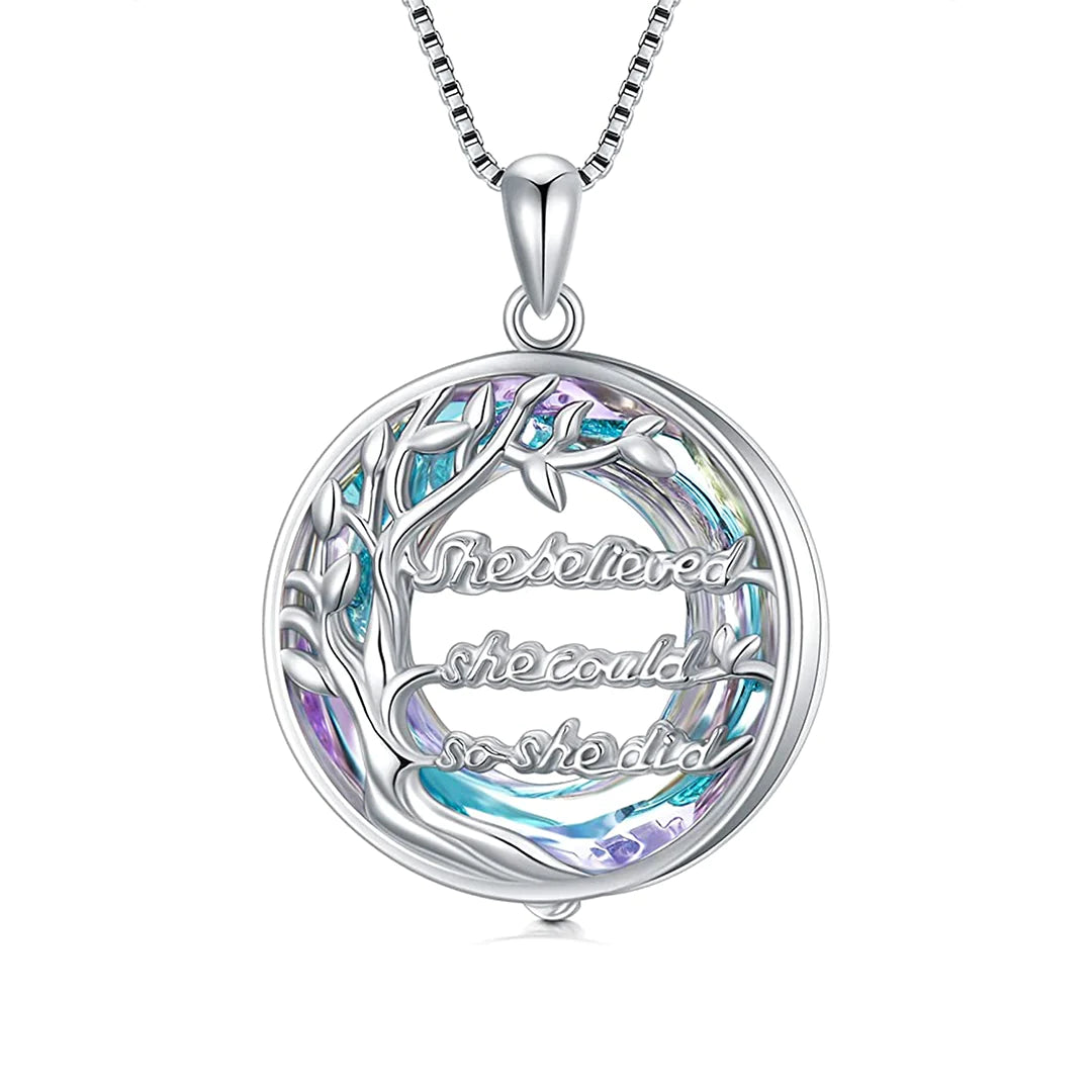 S925 She Believed She Could So She Did Circle Crystal Necklace