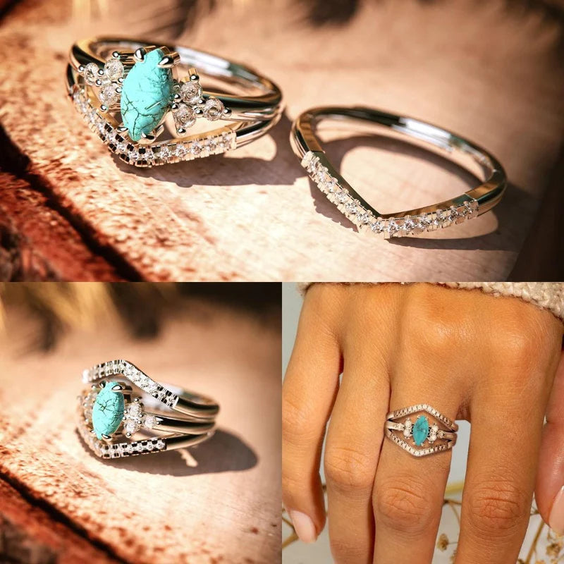 S925 Turquoise and Diamond Stacking Ring