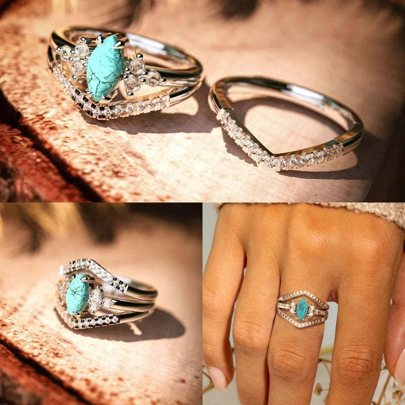 S925 Turquoise and Diamond Stacking Ring