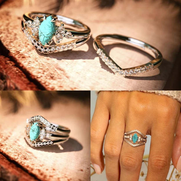 S925 Turquoise and Diamond Stacking Ring
