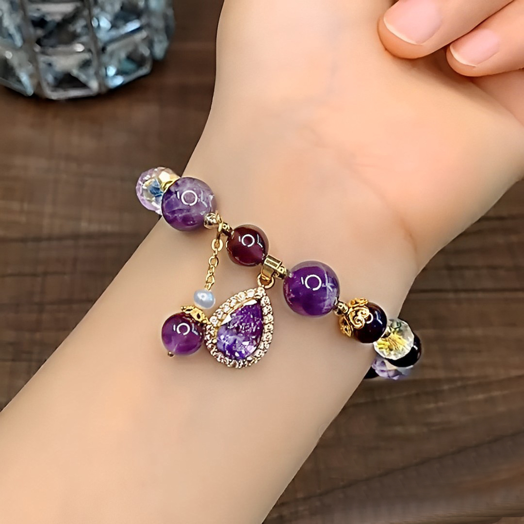 Amethyst Drop Beaded Bracelet