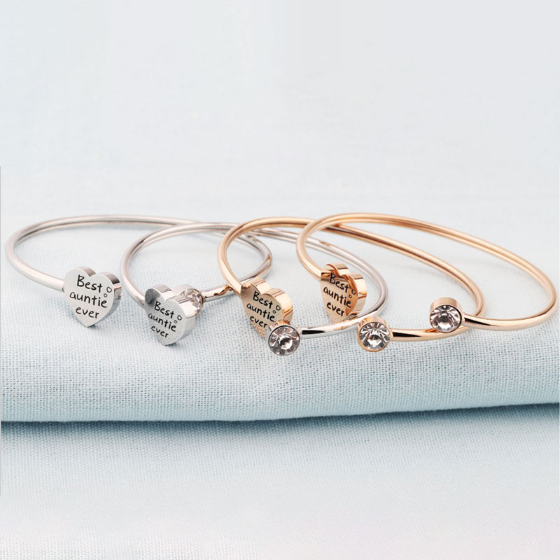 For Aunt/Niece - Best Aunt Heart Diamond Cuff Bracelet