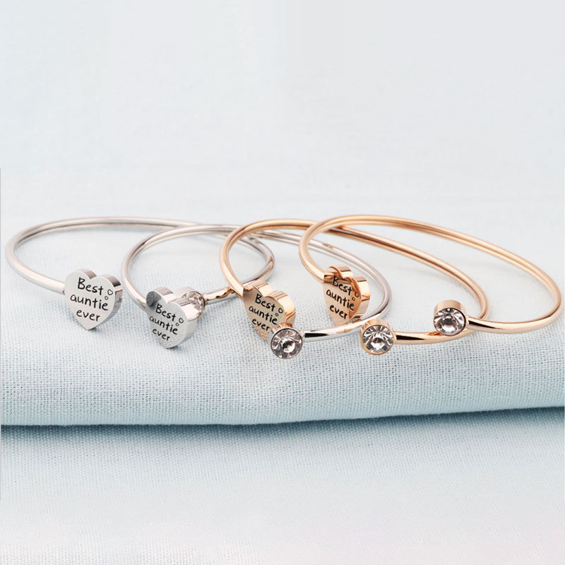 For Aunt/Niece - Best Aunt Heart Diamond Cuff Bracelet