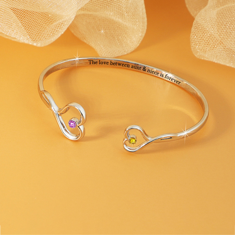 Aunt and Niece Love Eternal Birthstone Double Heart Bracelet