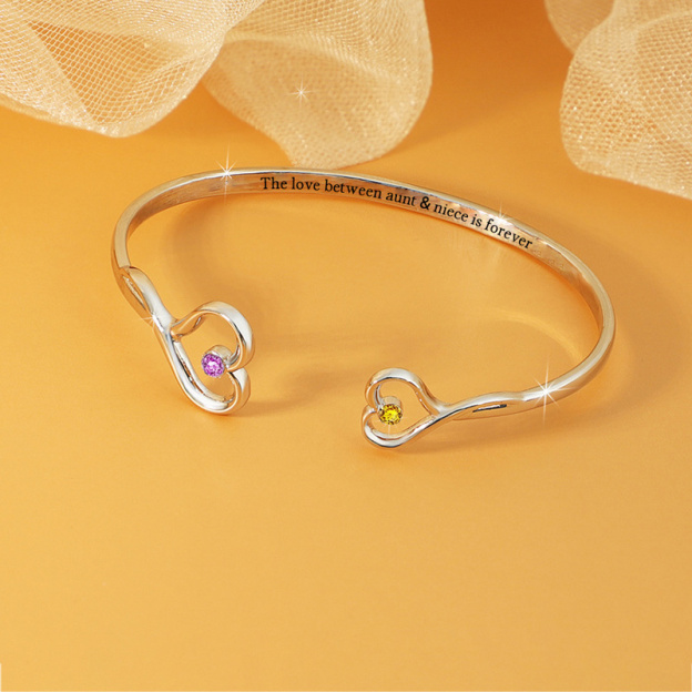 Aunt and Niece Love Eternal Birthstone Double Heart Bracelet