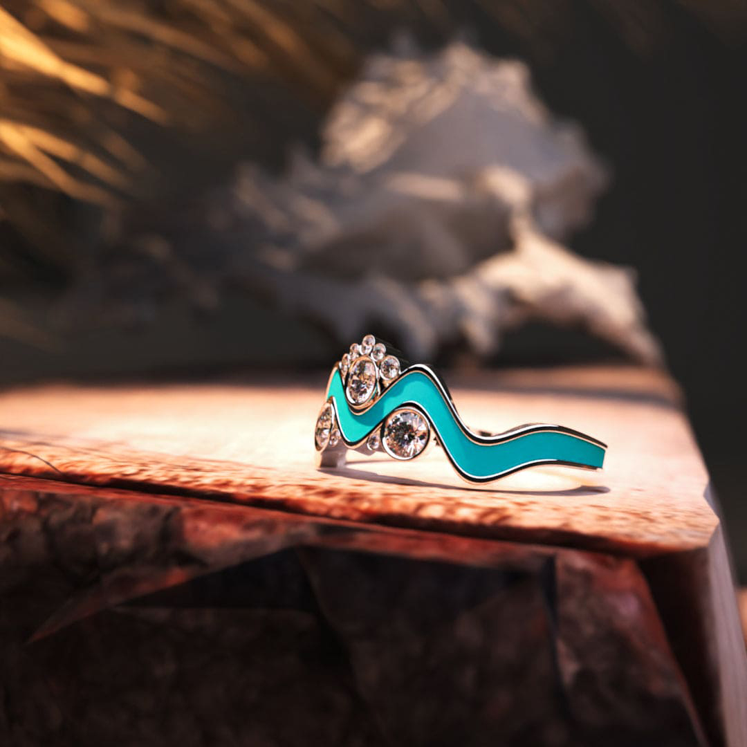 For Self - A Self-Reminder Wave Diamond Turquoise Ring