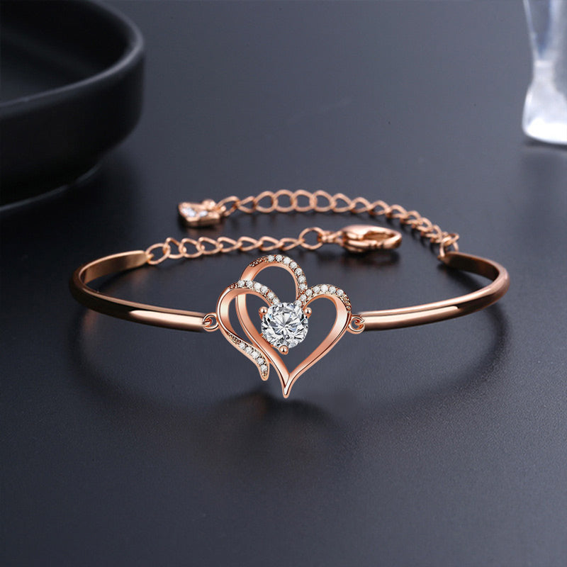 For Daughter - S925 I’ll Always be with You Double Heart Crystal Bracelet
