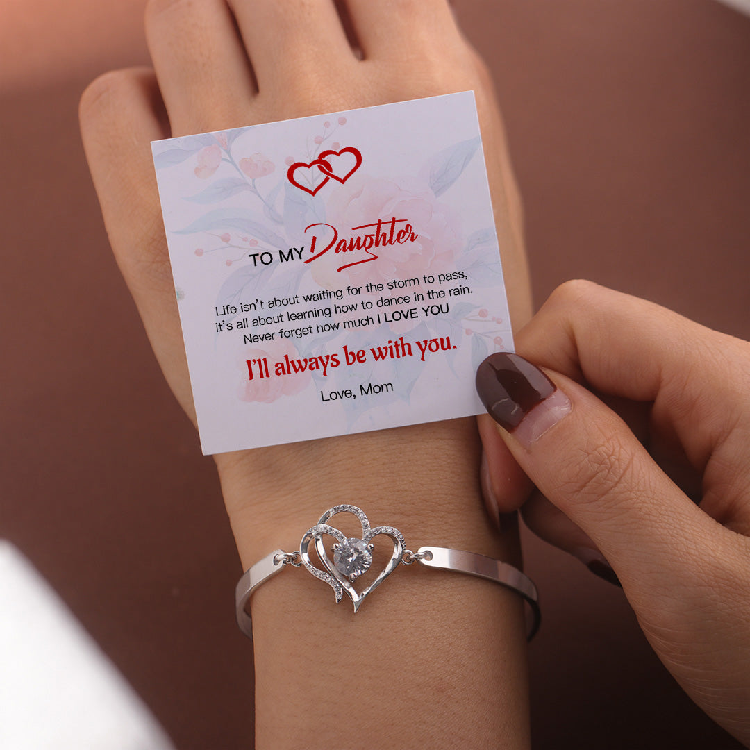 For Daughter - S925 I’ll Always be with You Double Heart Crystal Bracelet