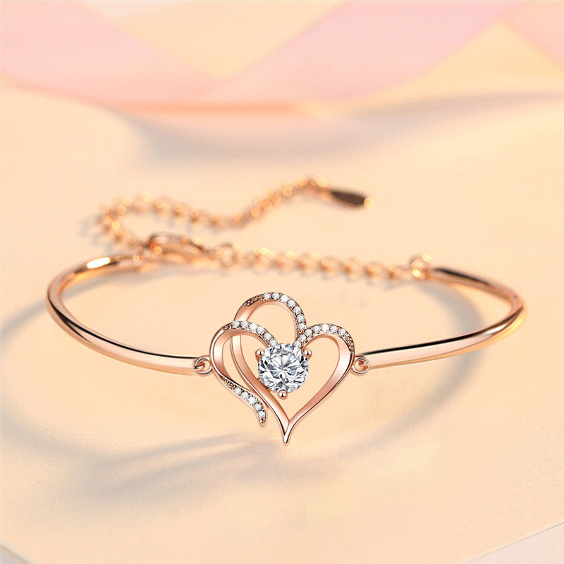 For Daughter - S925 I’ll Always be with You Double Heart Crystal Bracelet