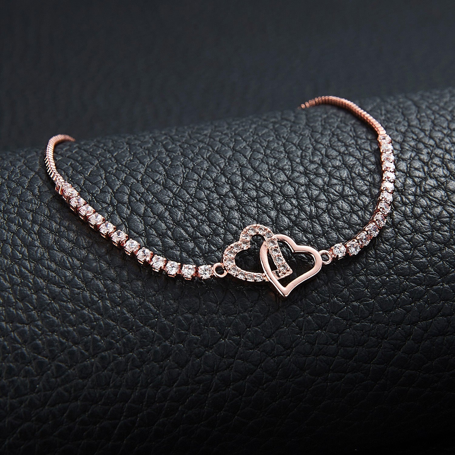 For Daughter - We Will Always Be Connected Double Heart Tennis Bracelet