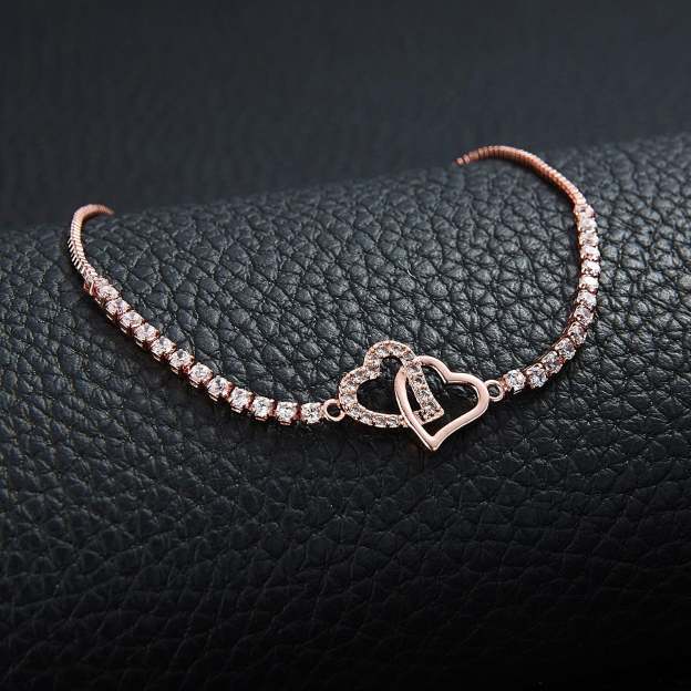 For Daughter - We Will Always Be Connected Double Heart Tennis Bracelet