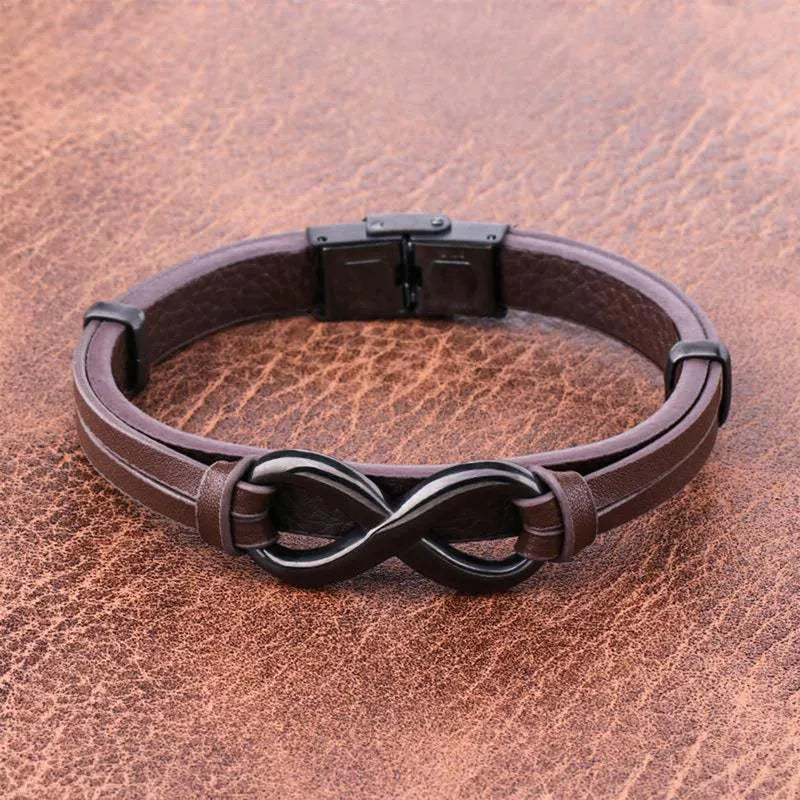 GIFT FOR HIM - KING'S CROWN INFINITY LEATHER BRACELET