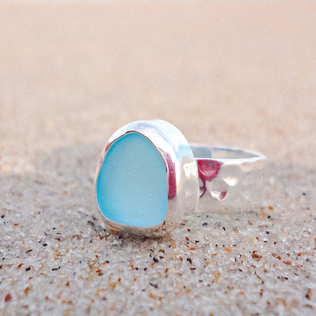 S925 Thalassophile Irregular Sea Glass Wide Band Ring