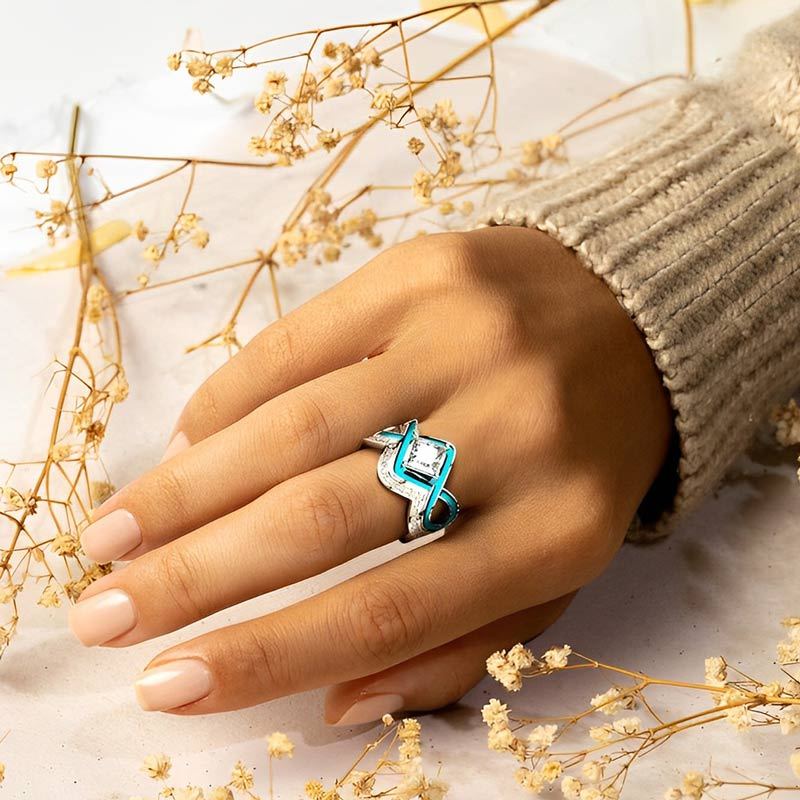 S925 Sea Seeker Folded Line Turquoise Ring