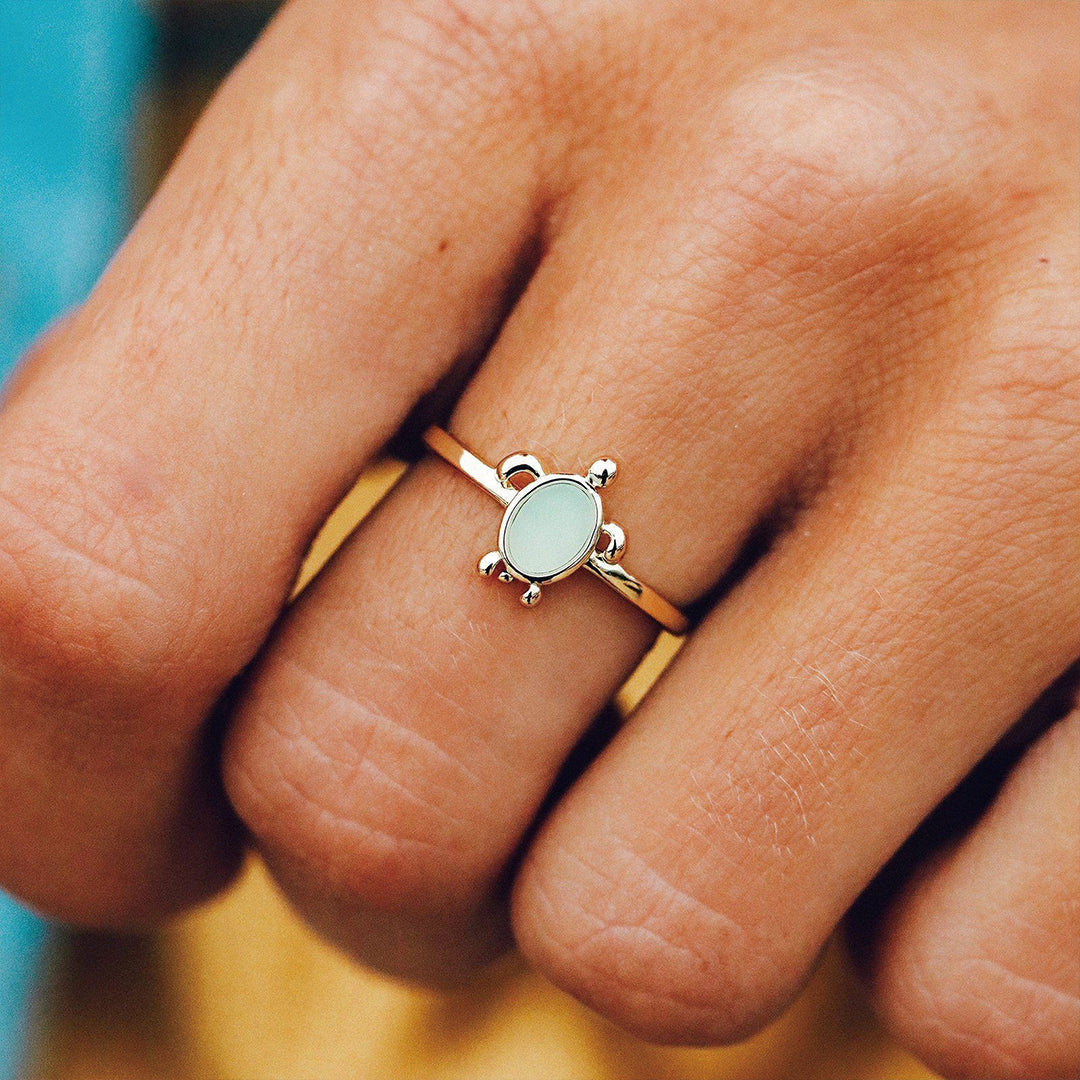 S925 Thalassophile Turtle Sea Glass Ring