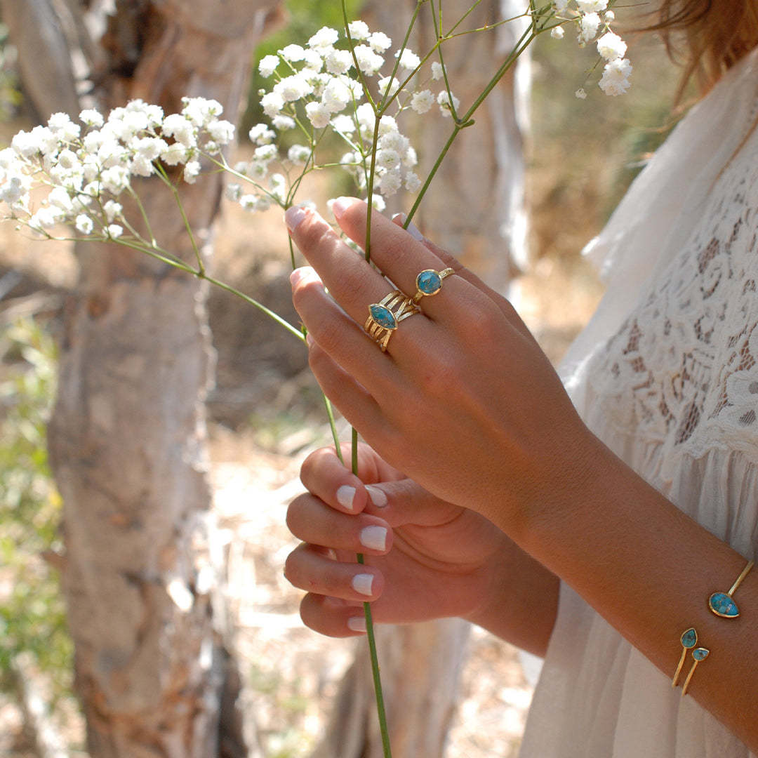 S925 Teardrop Turquoise Ring