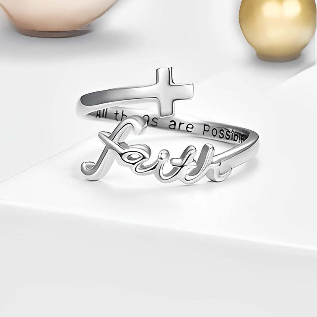 S925 Faith Cross Open Ring