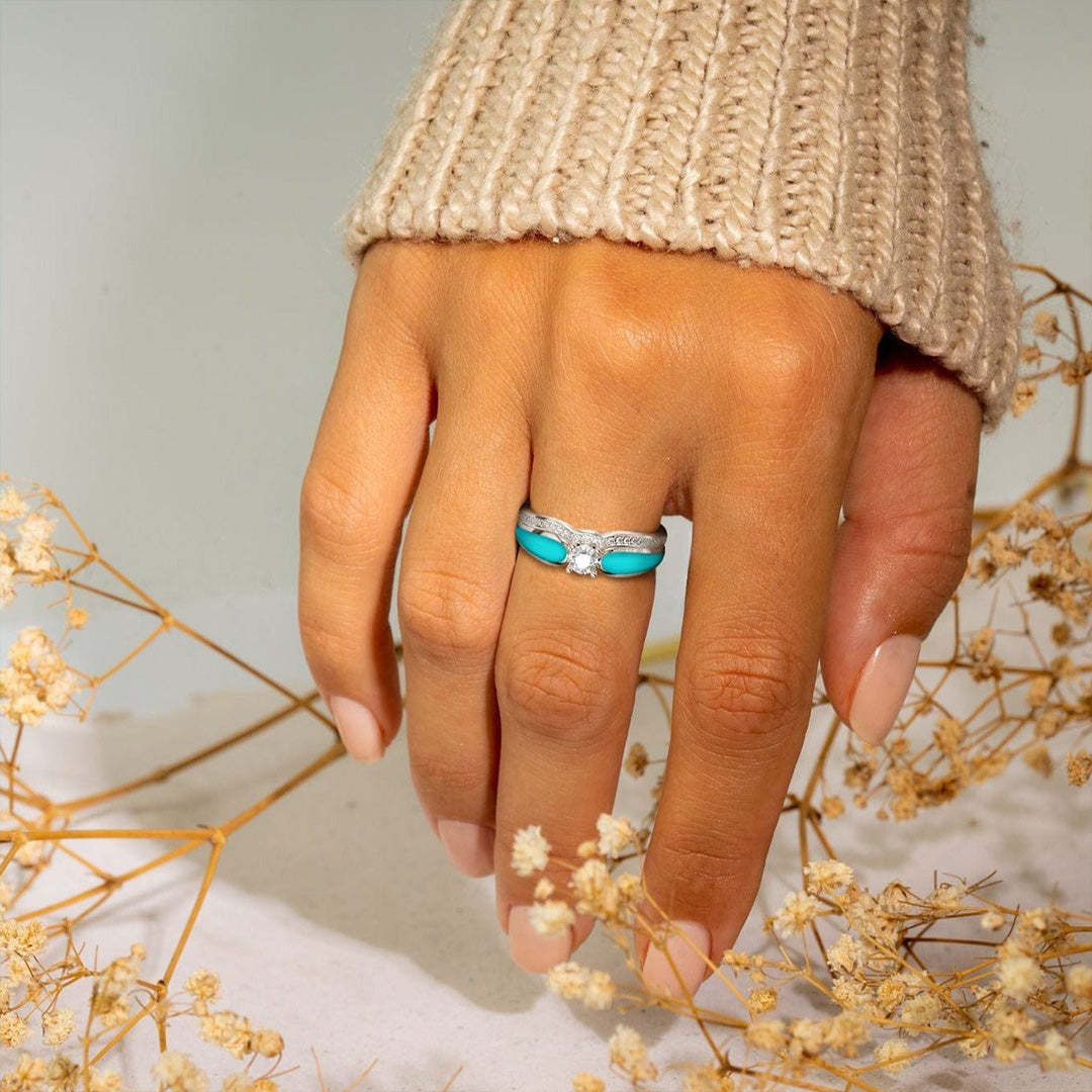 S925 Blue Lagoon Turquoise 2 Piece Rings Set