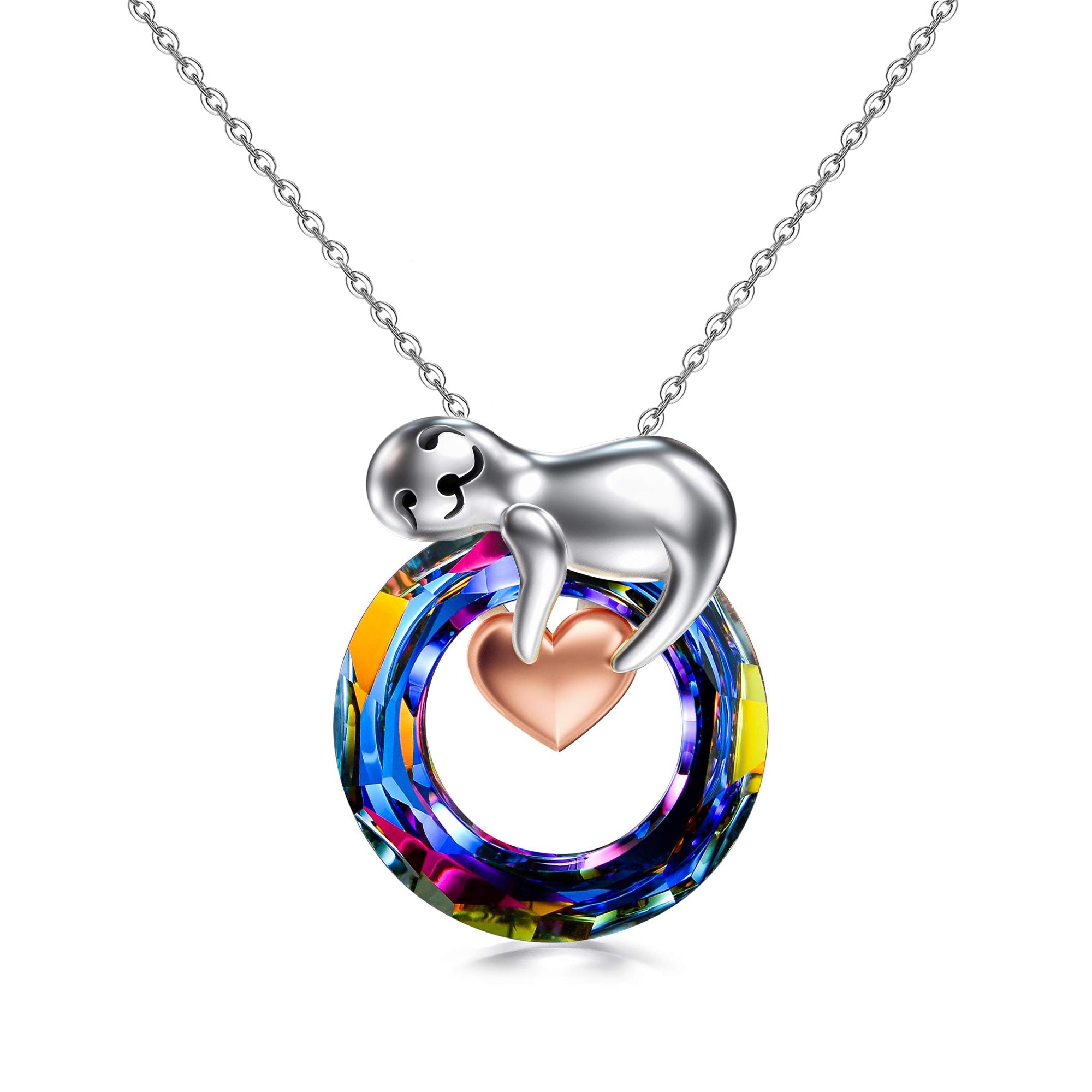 S925 Sloth Heartt Crystal Necklace