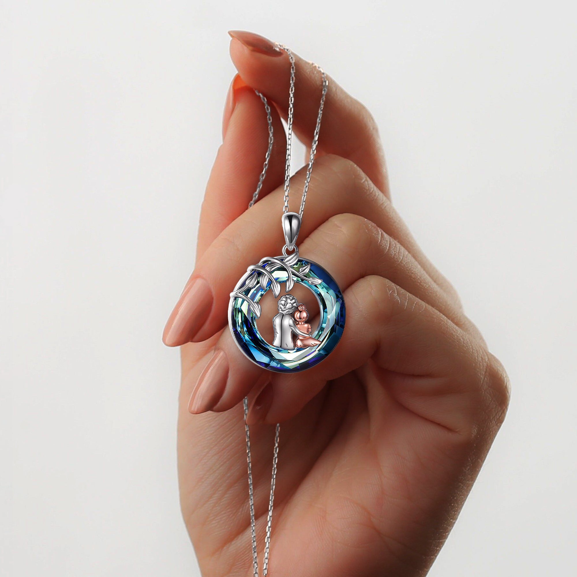 For Granddaughter - S925 I Think of You and Love You Every Day Blue Crystal Necklace