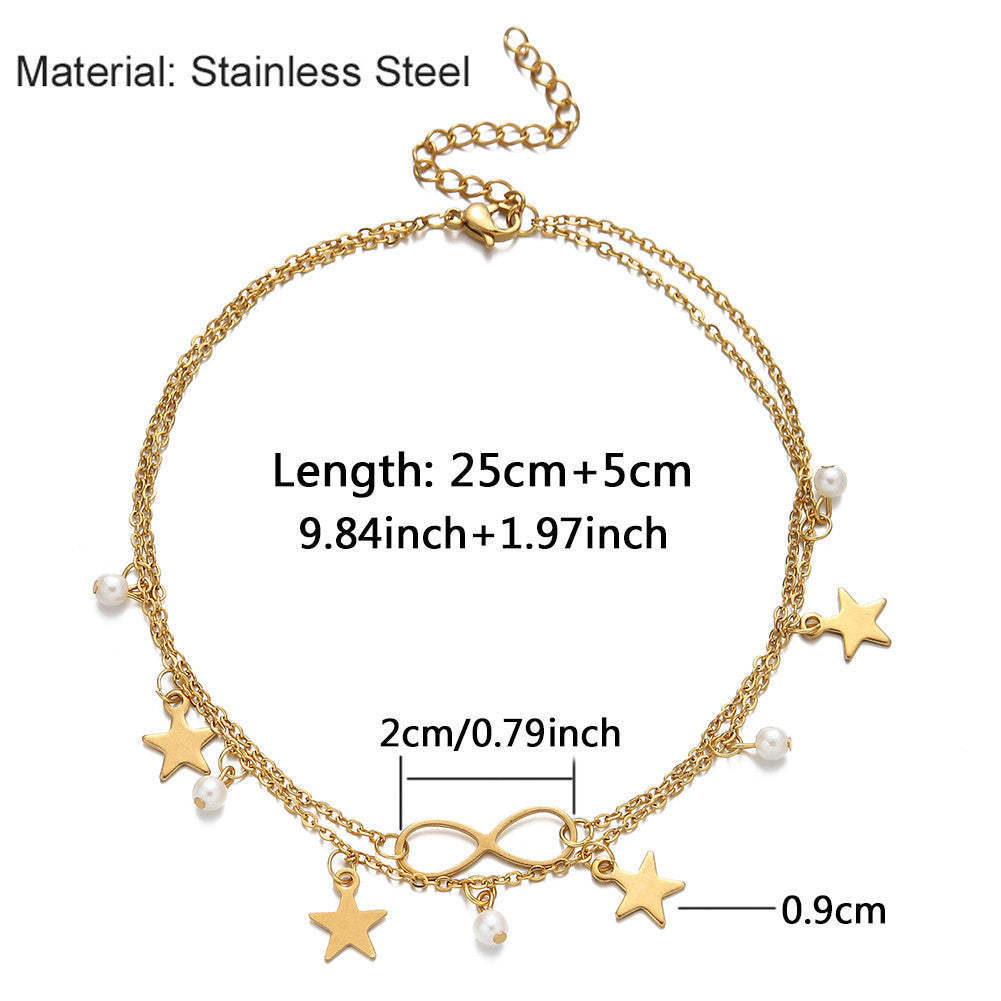 Infinity Pearl And Star Layer Anklet
