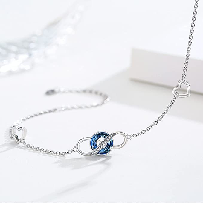 For Love - S925 I Love You Until Infinity Runs Out Circle Blue Crystal Infinity Bracelets