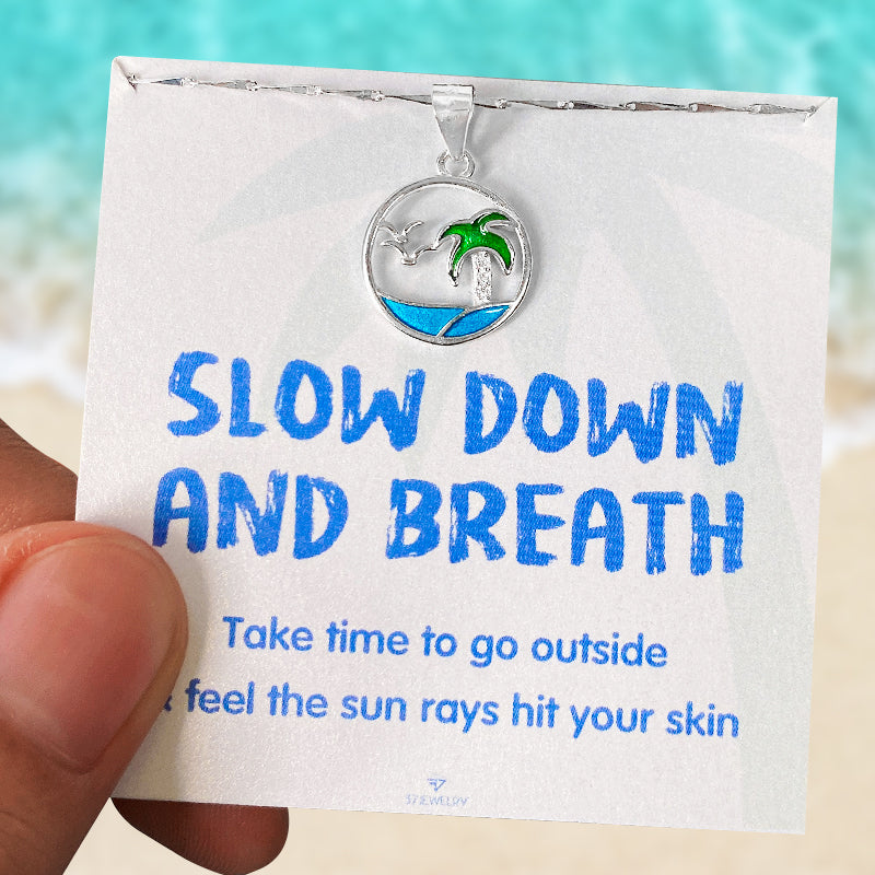 S925 Slow Down and Breath Palm Tree Necklace